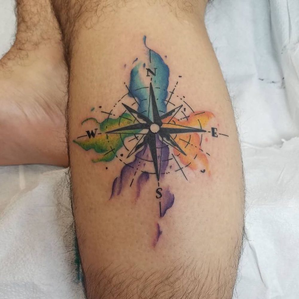 watercolor-style-compass-tattoo