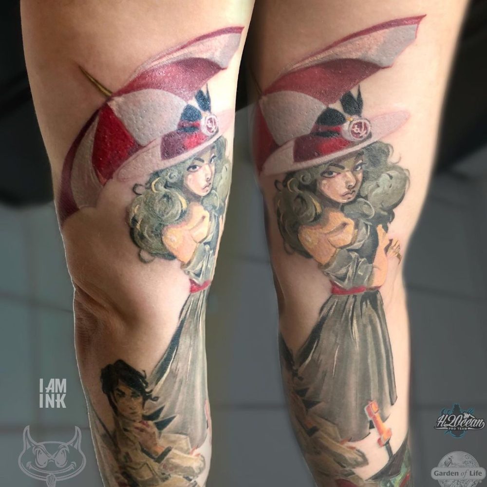 animated-women-umbrella-tattoo