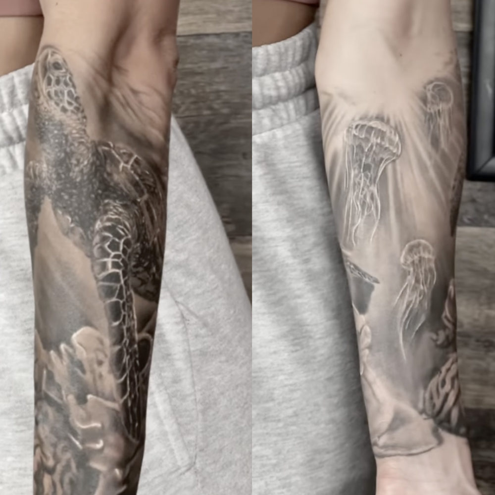 sea-turtle-and-jelly-fish-tattoo-sleeve